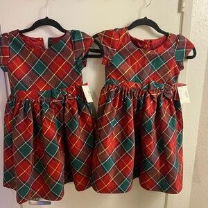 Red and Green Fit and Flare Dress with Flutter Sleeves